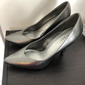 Silver pointy heels